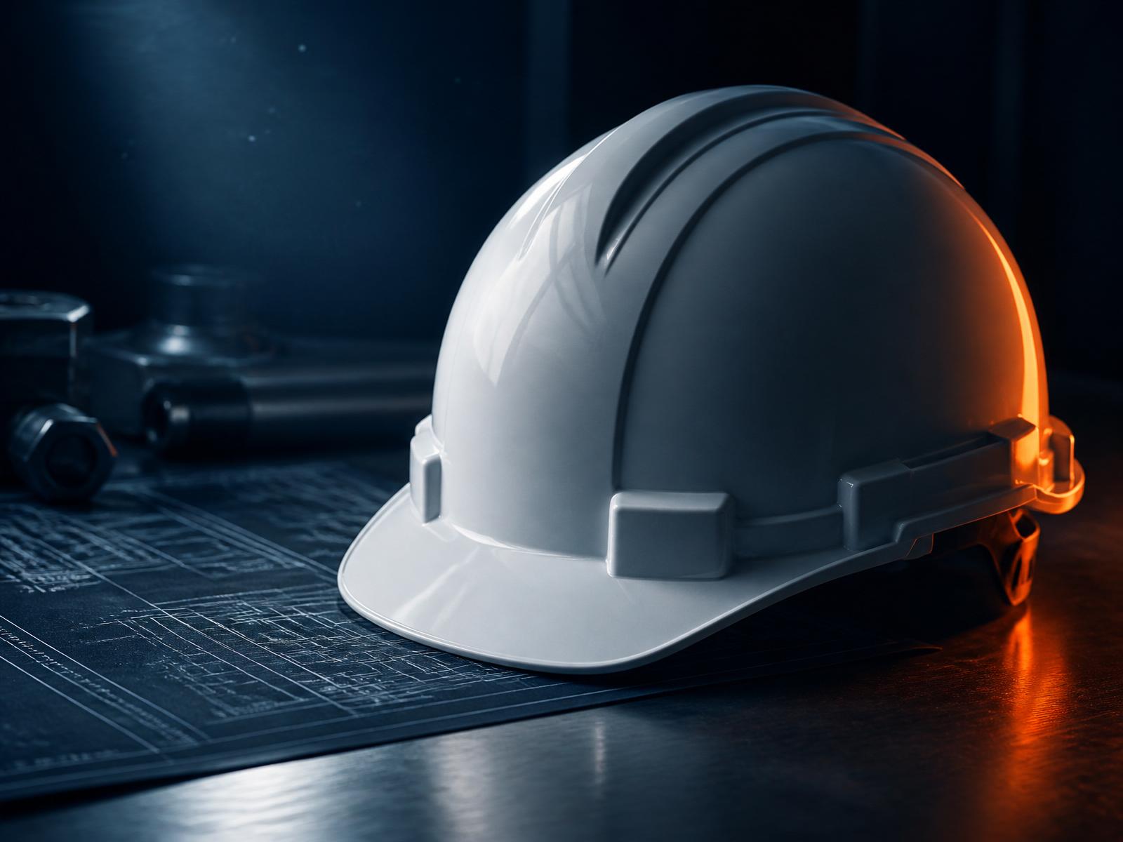 Capacete de segurança PINAR sobre projeto técnico
